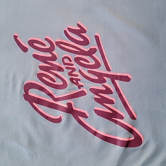 American Vintage Screen Stars Rene & Angela pastel blue band tee shirt | MENS L - Picture 8 of 9